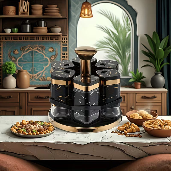 360 degree rotating spice carousel rack with jars