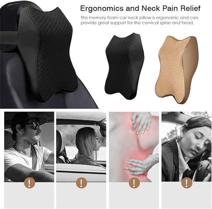 Driver resting against the car neck pillow