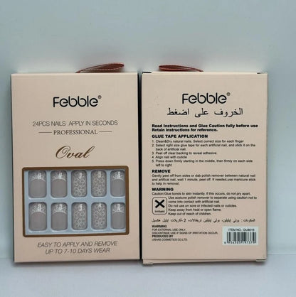 Press-on nails applied to a hand