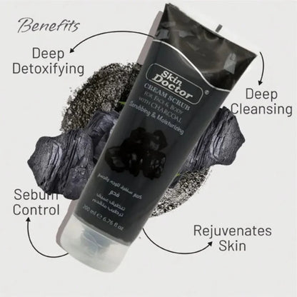 Charcoal cream scrub being applied to skin