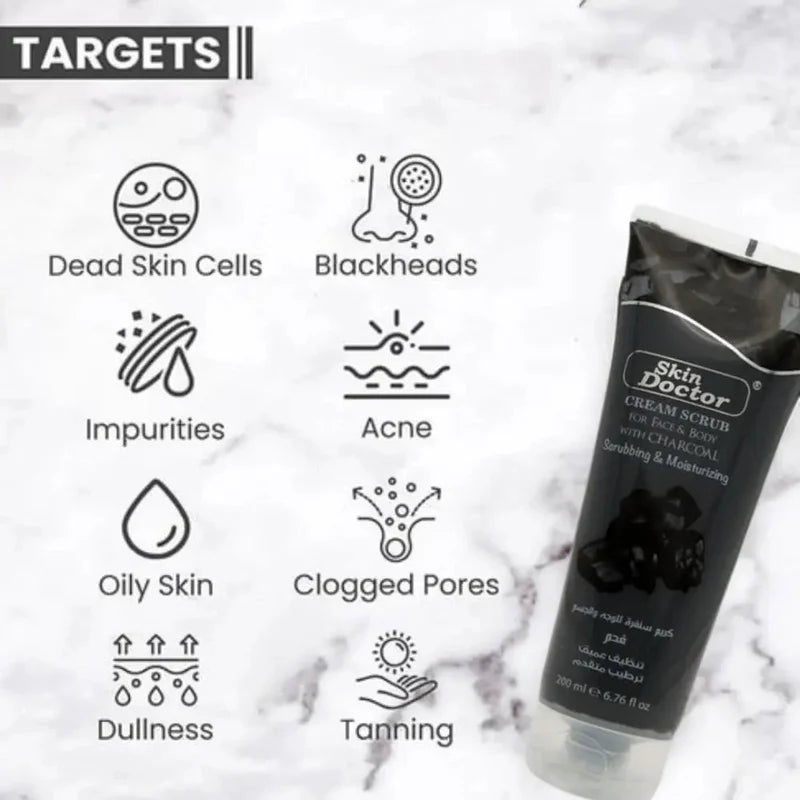 Skin Doctor charcoal scrub with the lid open