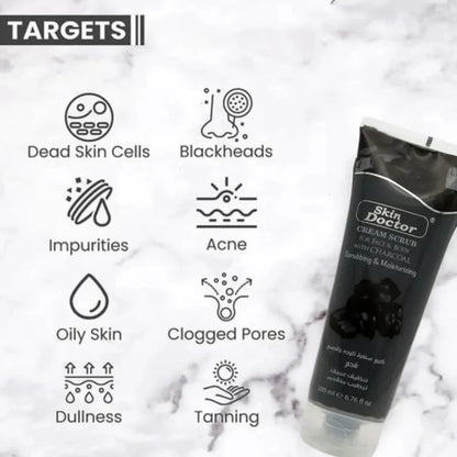Skin Doctor charcoal scrub with the lid open